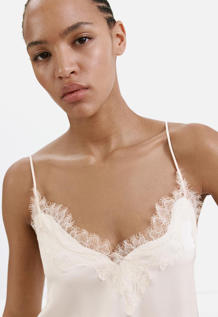 MANGO - Asymmetric lace camisole top - light beige