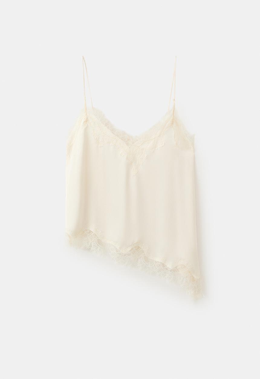 MANGO - Asymmetric lace camisole top - light beige