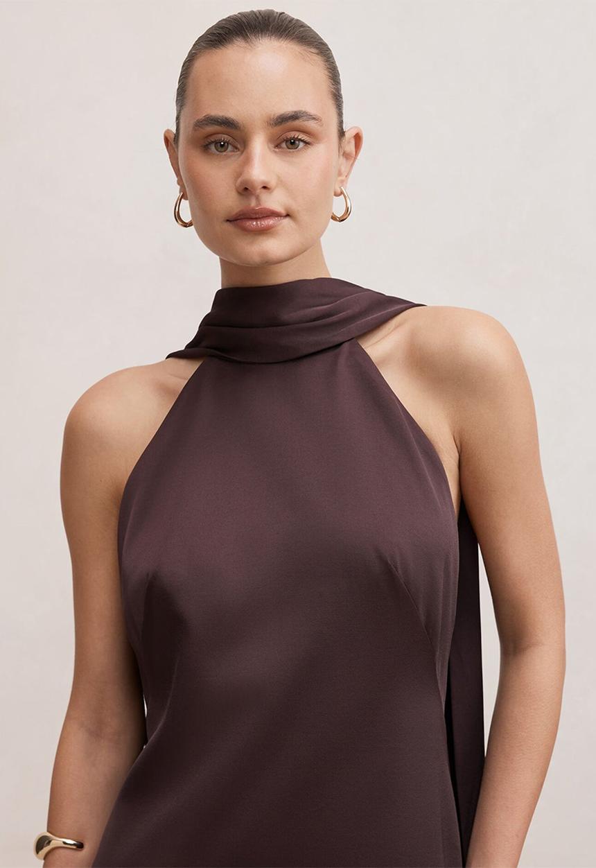 Forever New - Rowena mini scarf dress in plum - brown