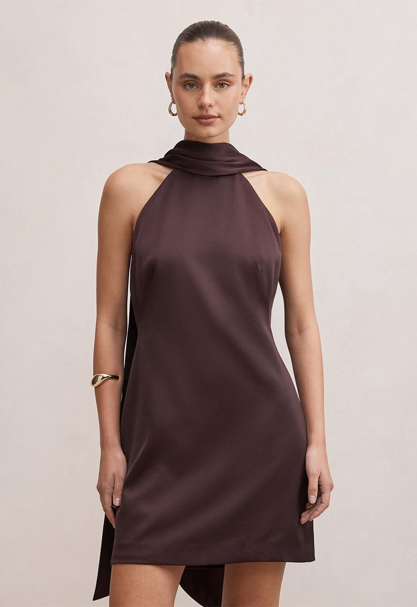 Forever New - Rowena mini scarf dress in plum - brown
