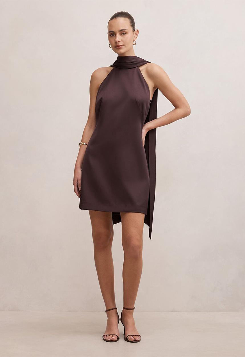 Forever New - Rowena mini scarf dress in plum - brown