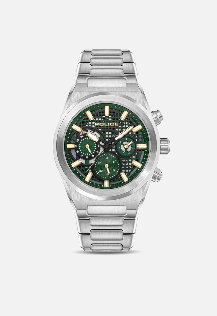 Police - Steel Case Green Dial Steel Bracelet Strap - Green & Silver