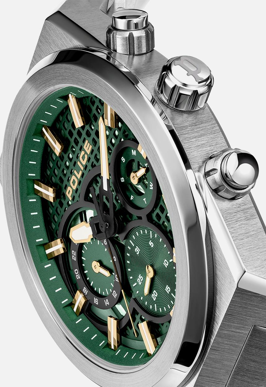 Police - Steel Case Green Dial Steel Bracelet Strap - Green & Silver