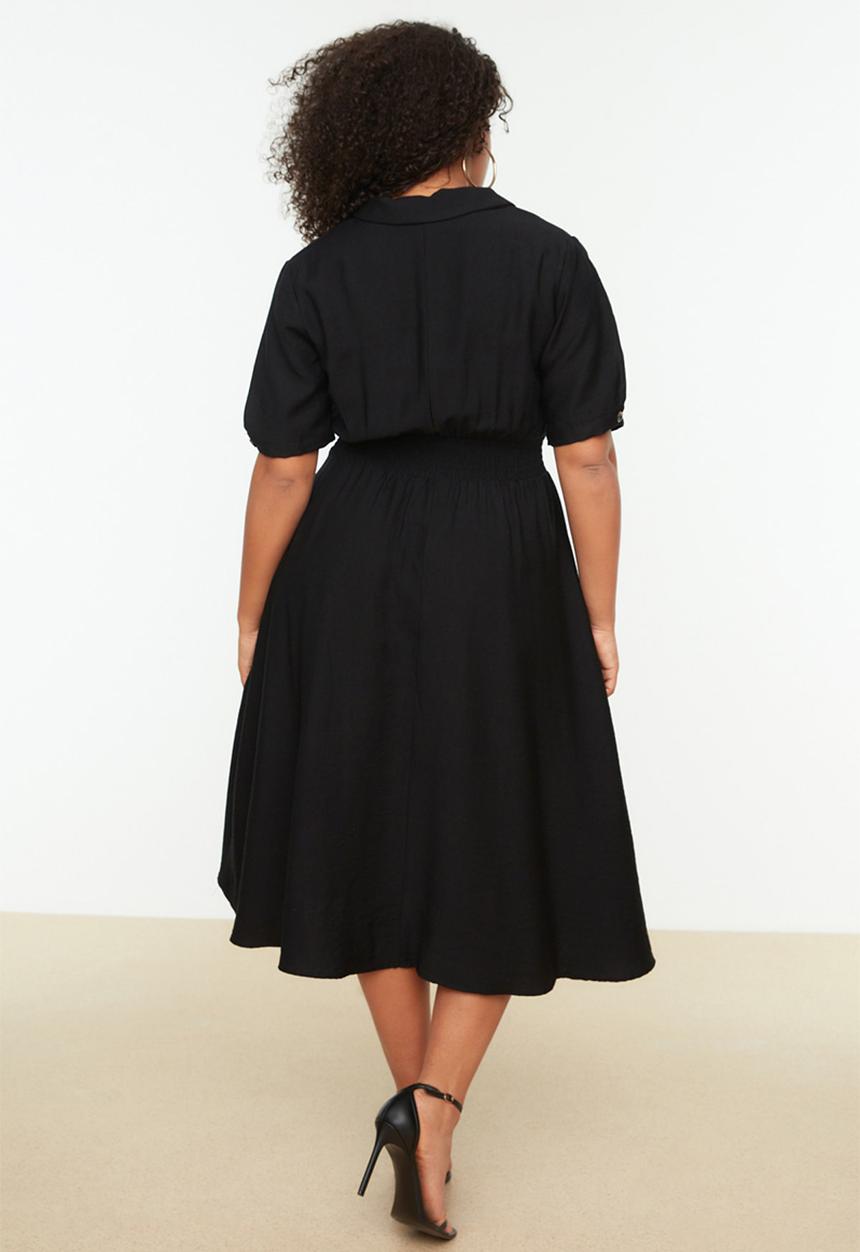 Trendyol - Plus woven dress with gipe and button detail - black