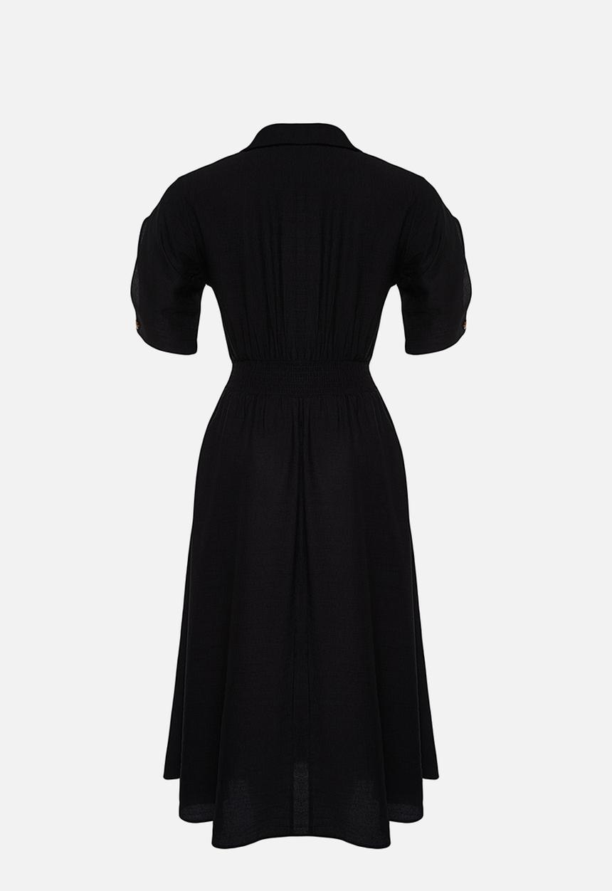 Trendyol - Plus woven dress with gipe and button detail - black