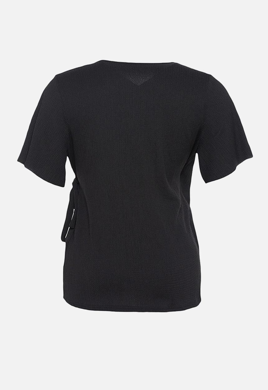 Trendyol - Plus double-breasted tie-detail knit blouse - black