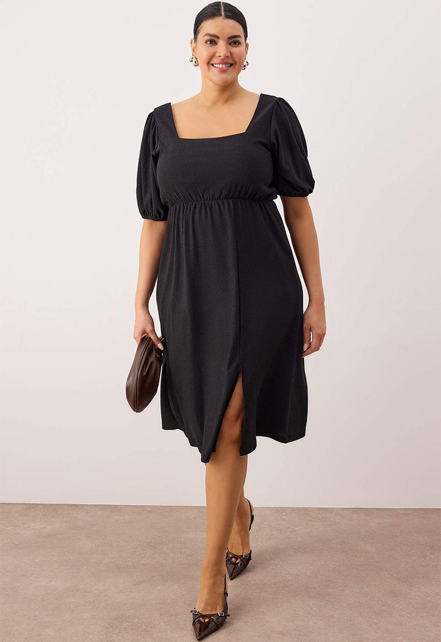 Trendyol - Plus slit knitted dress - black