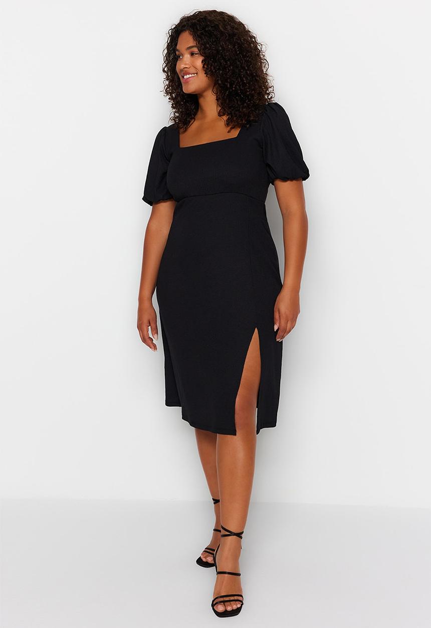 Trendyol - Plus slit knitted dress - black