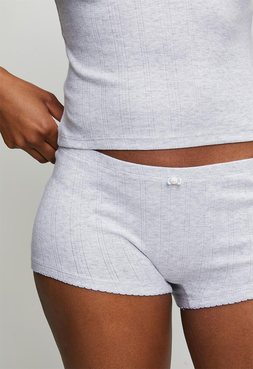 Cotton On - Dreamy Soft Pointelle Cami & Micro Short Set - Light Grey Marle