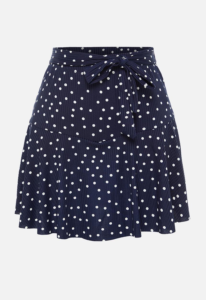Trendyol - Polka Dot High-Waist Skirt-Look Knit Shorts - Navy Blue