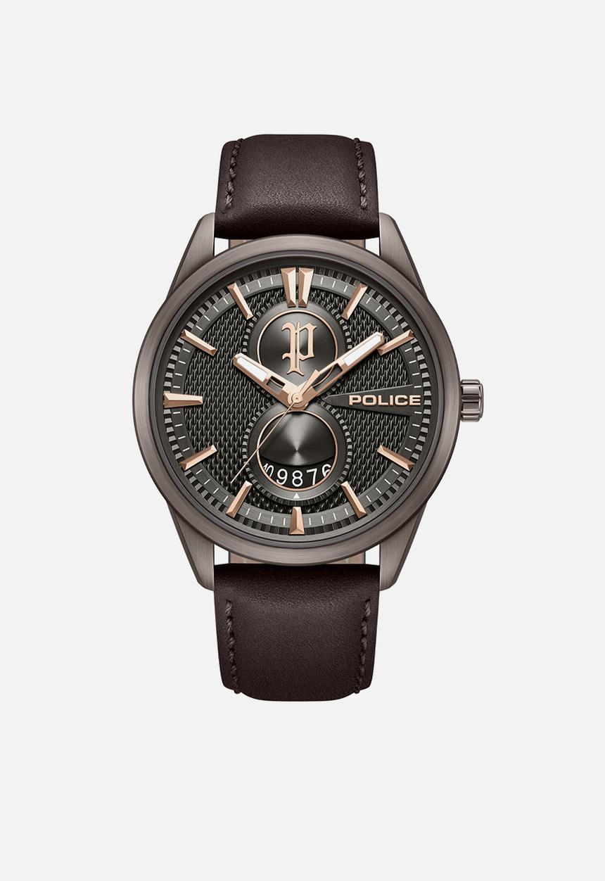Police - IP Brown Case Gun Dial Brown Leather Strap - Brown
