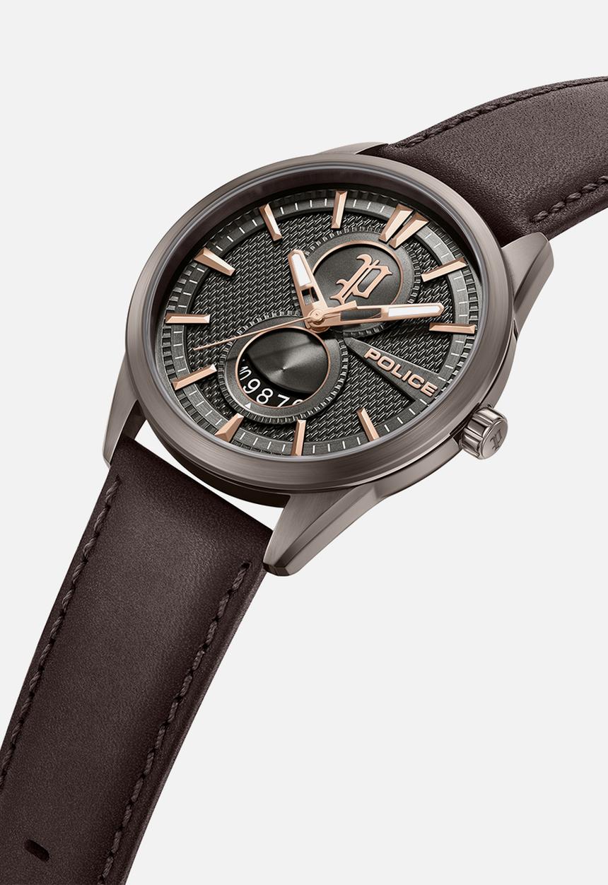 Police - IP Brown Case Gun Dial Brown Leather Strap - Brown
