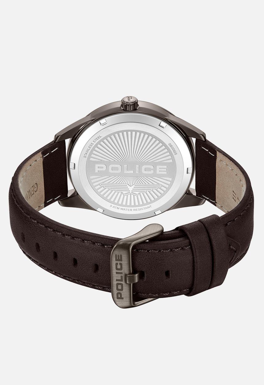 Police - IP Brown Case Gun Dial Brown Leather Strap - Brown