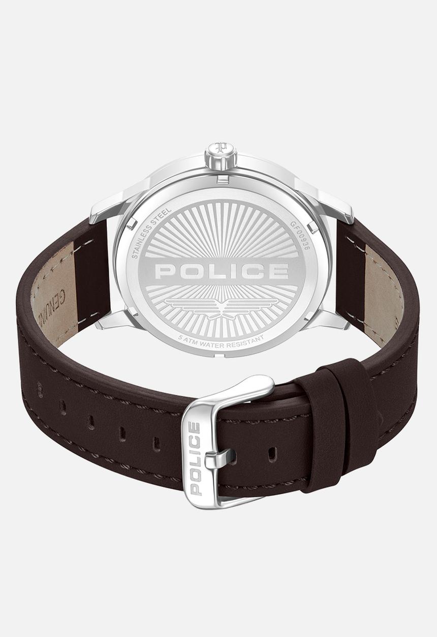 Police - Steel Case Green Dial Brown Leather Strap - Green & Brown