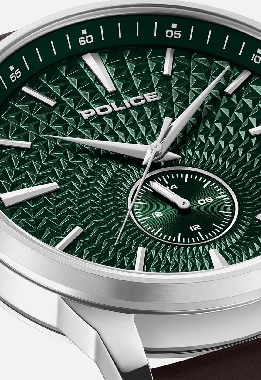 Police - Steel Case Green Dial Brown Leather Strap - Green & Brown