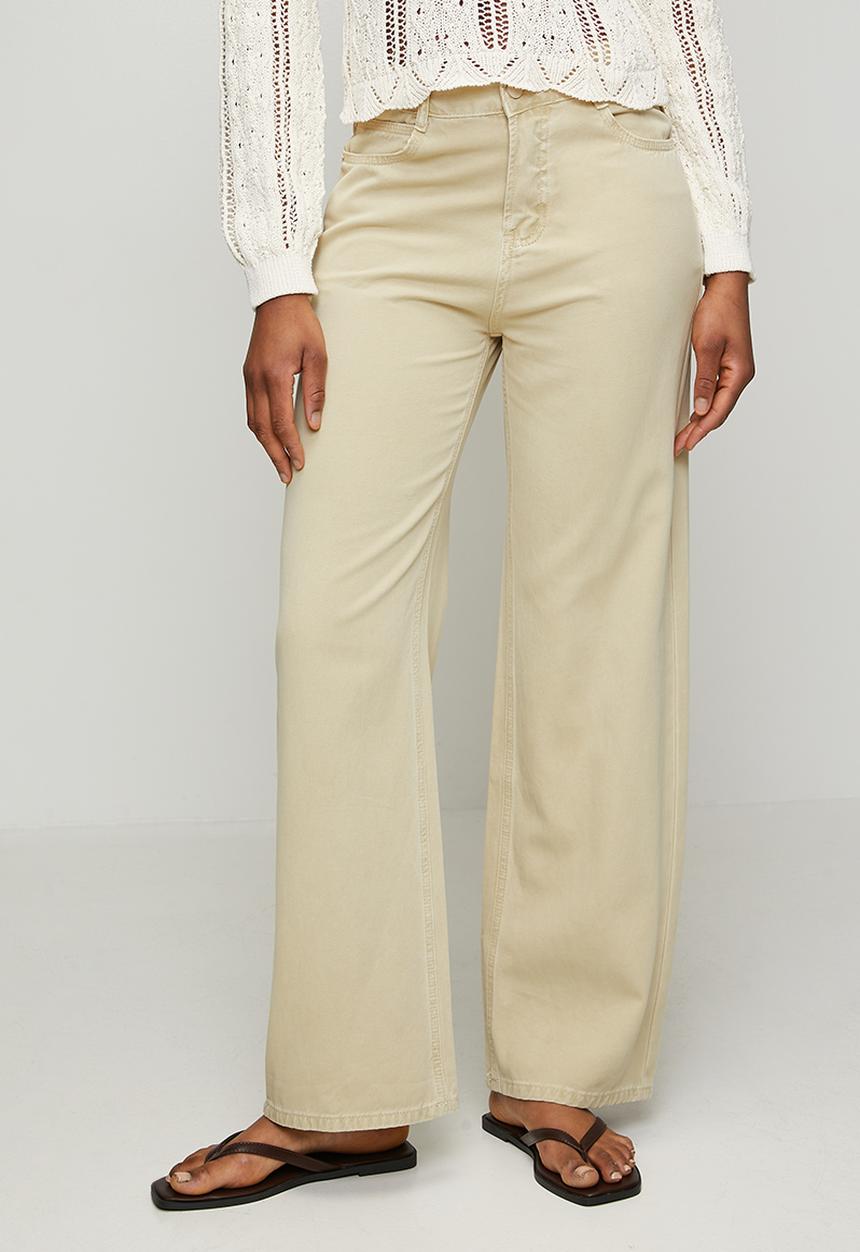 MANDI - Mid Waist Wide Leg 5 Pocket Overdye Denim Jean - Light Stone