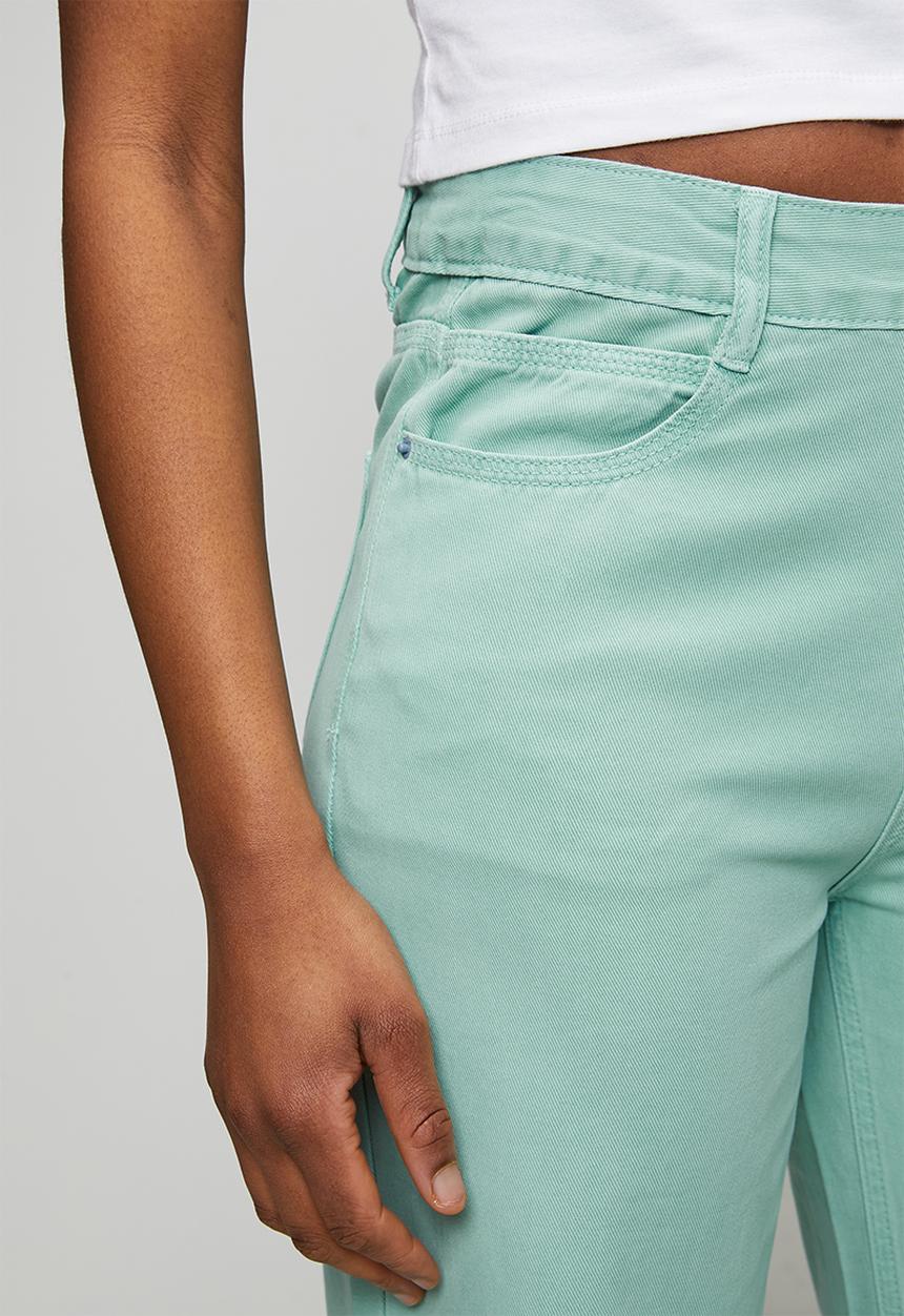 MANDI - Mid Waist Wide Leg 5 Pocket Overdye Denim Jean - Mint