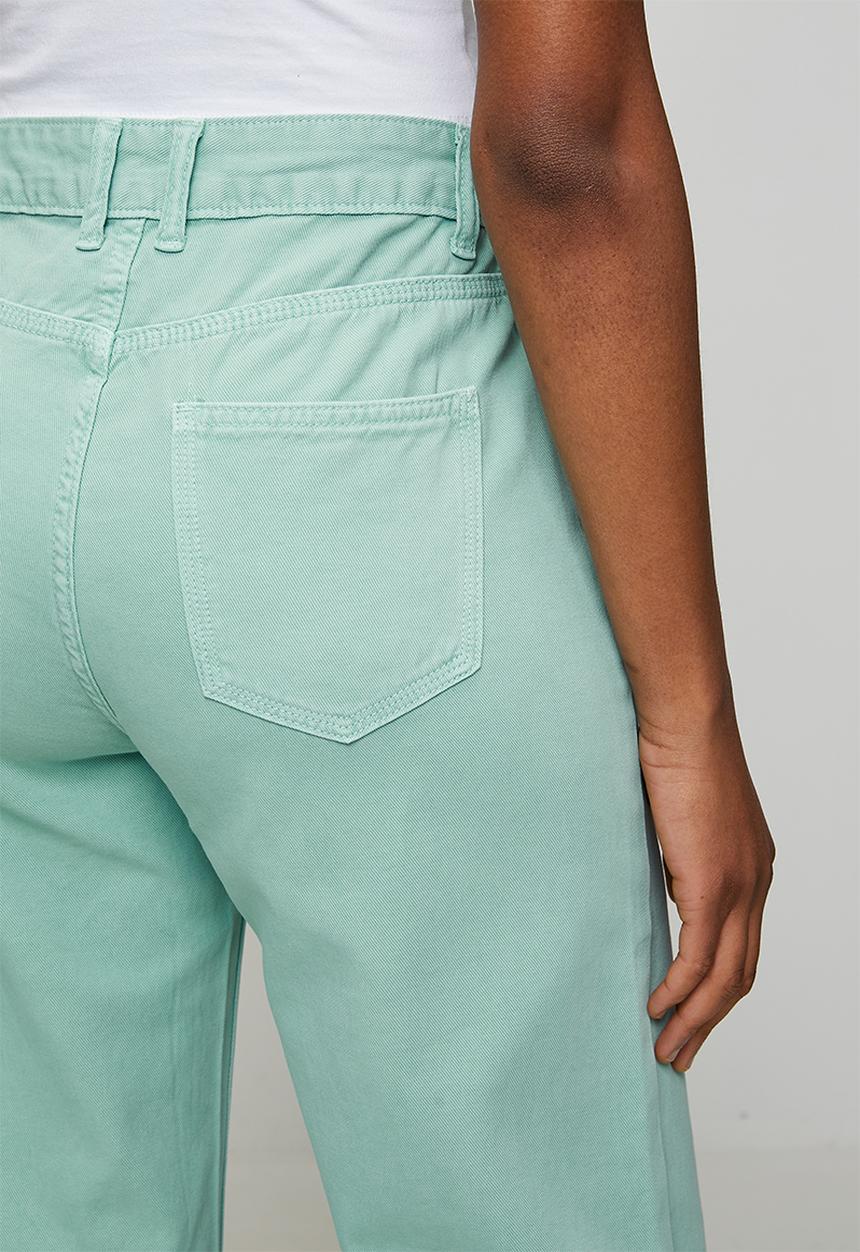 MANDI - Mid Waist Wide Leg 5 Pocket Overdye Denim Jean - Mint