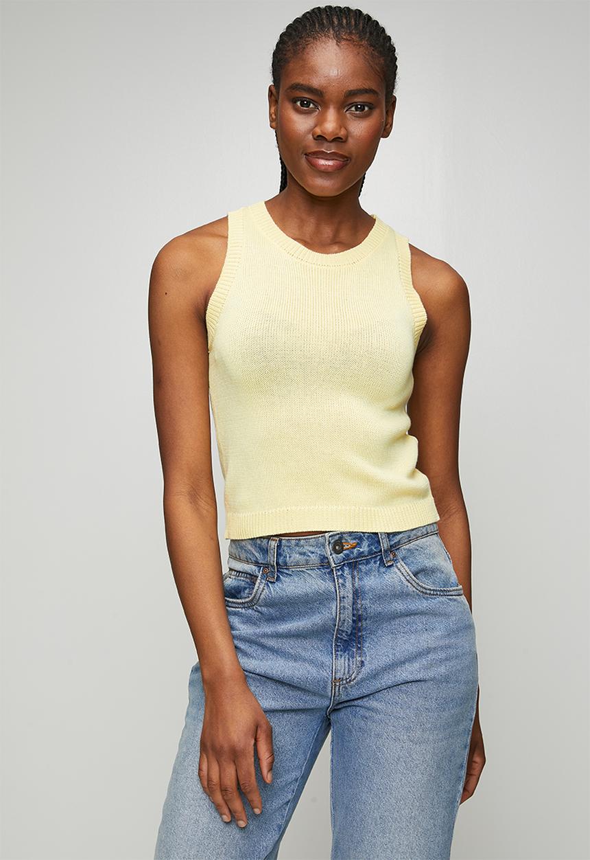 Stella Morgan - S/Less Crew Neck With Scoop Knitwear Top - Lemon