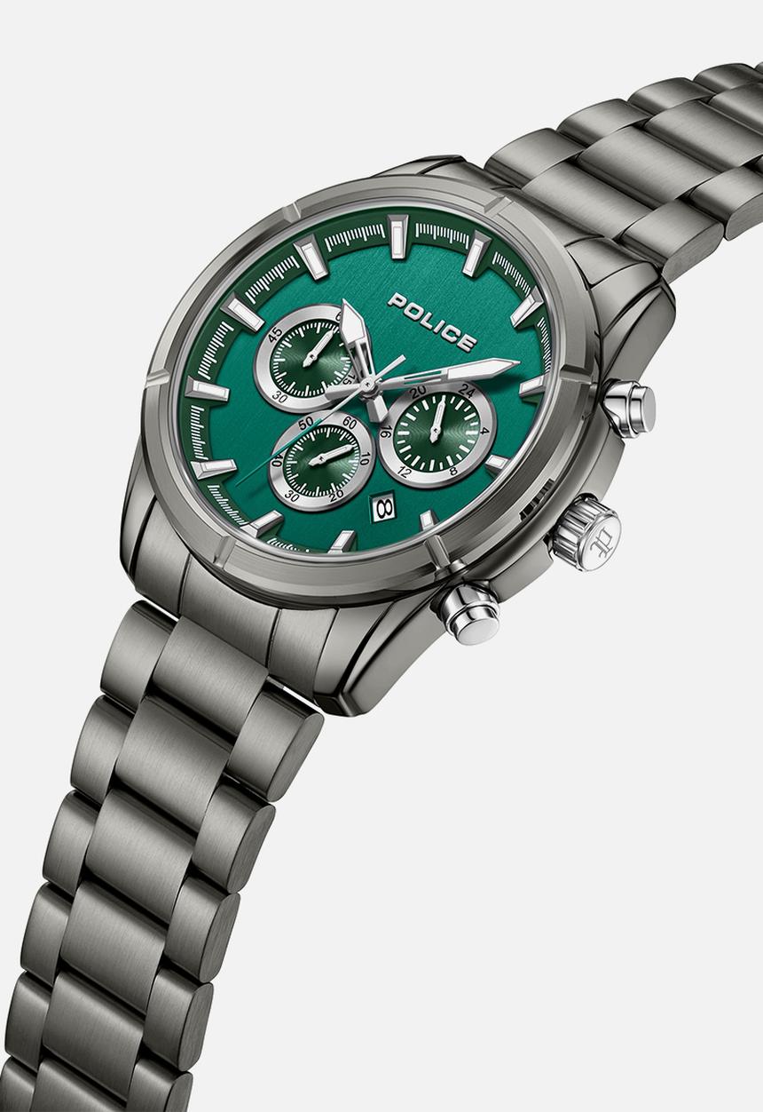 Police - IP Gun Case Green Dial Ip Gun Steel Strap - Green & Grey