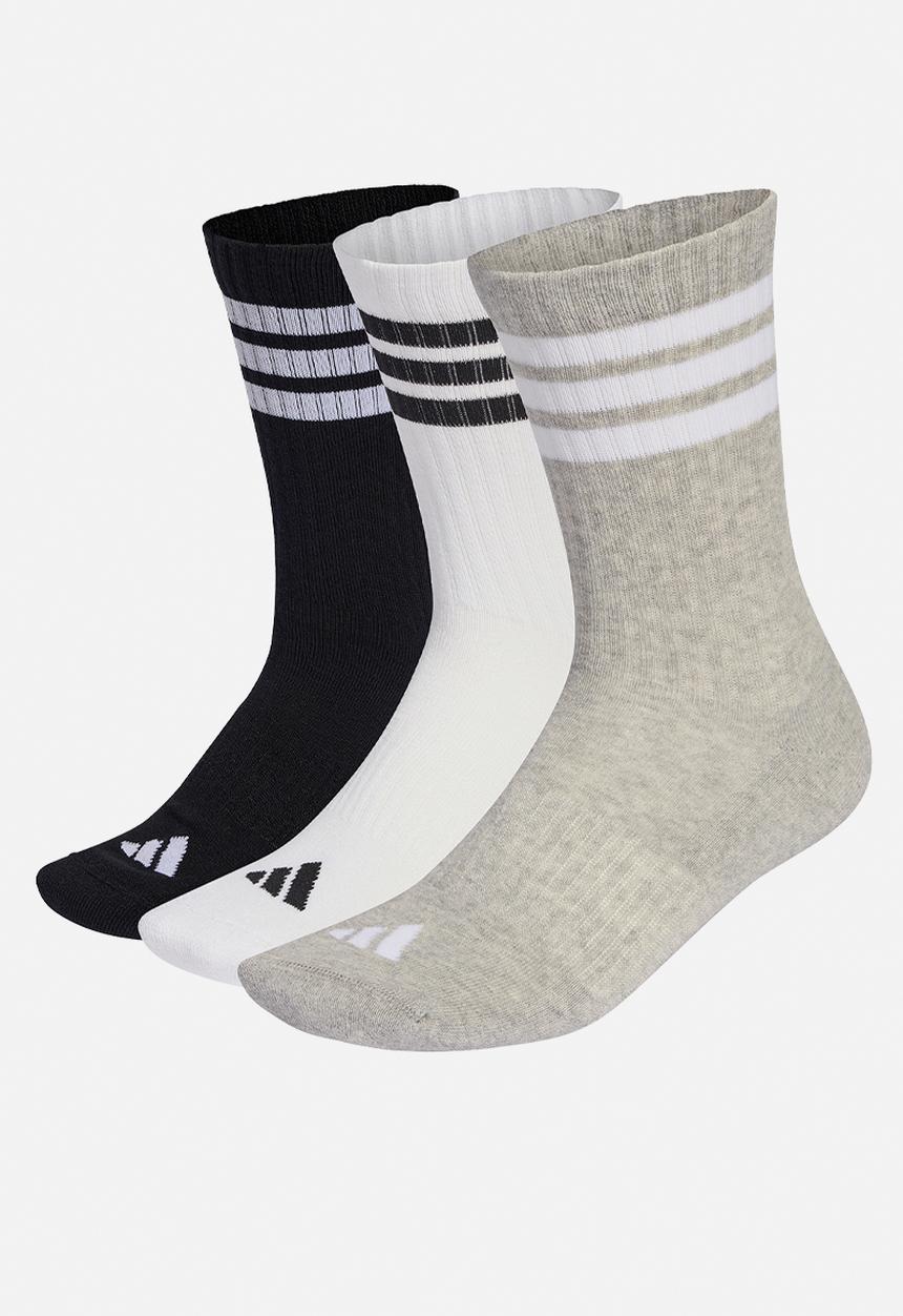 adidas Performance - 3-Stripes Cushioned Crew Socks 3pk - Medium grey heather/white/black