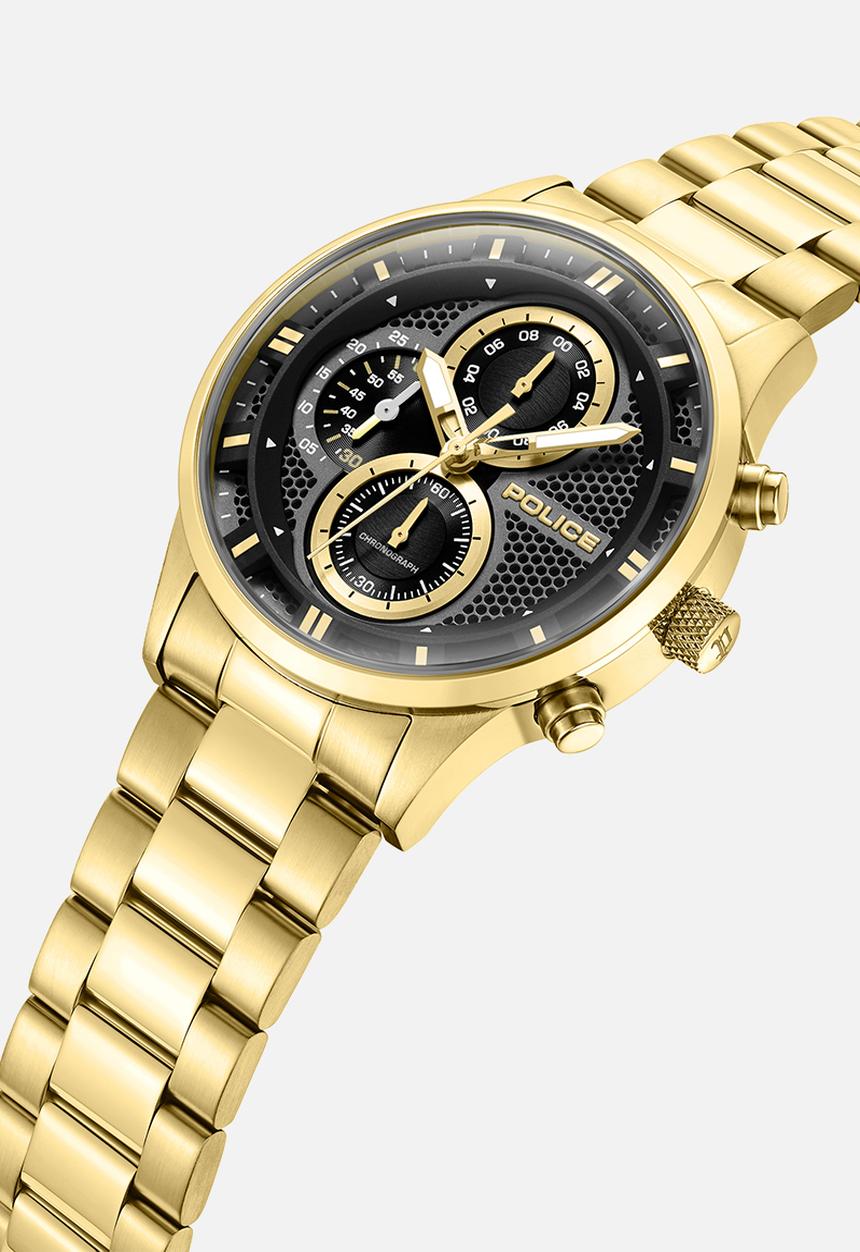 Police - IP Brush Gld Case Blk Dial Brush Gld Steel Strap - Gold