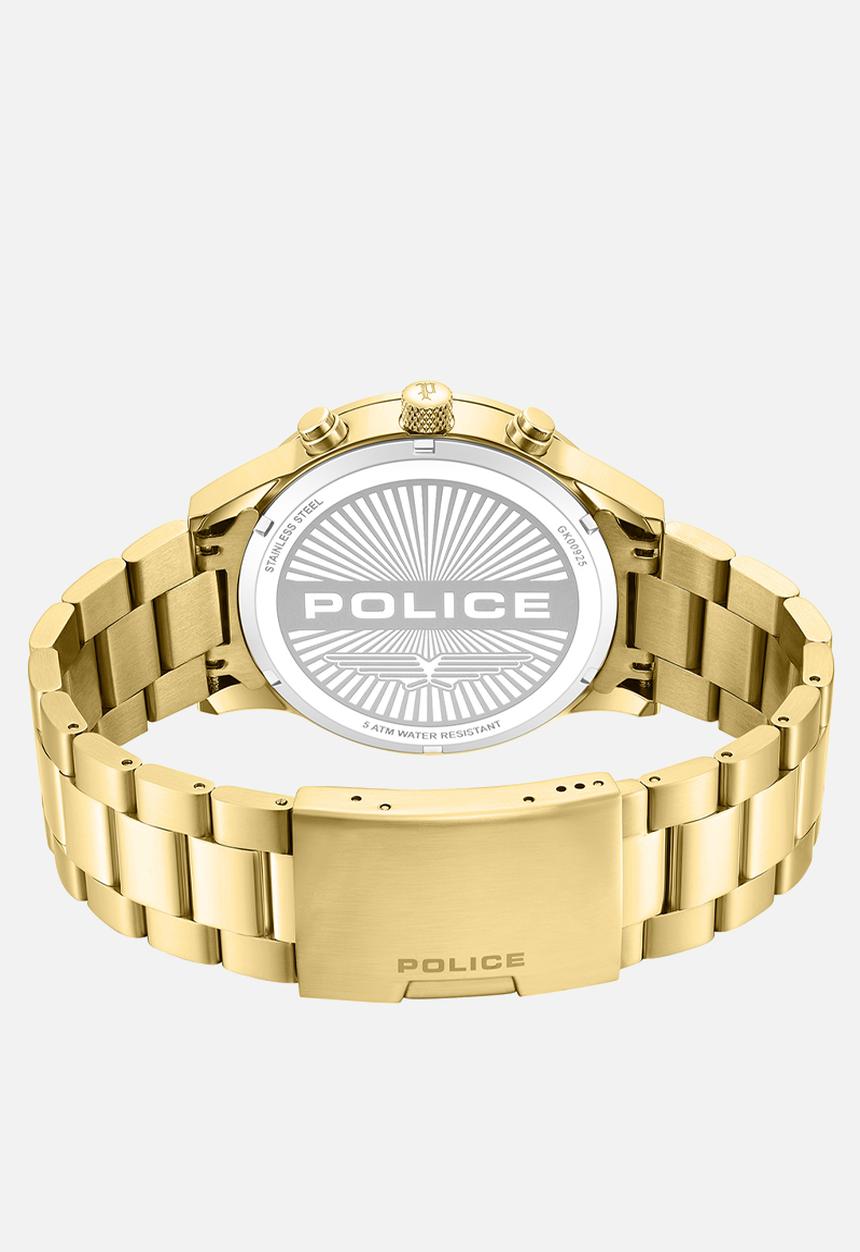 Police - IP Brush Gld Case Blk Dial Brush Gld Steel Strap - Gold