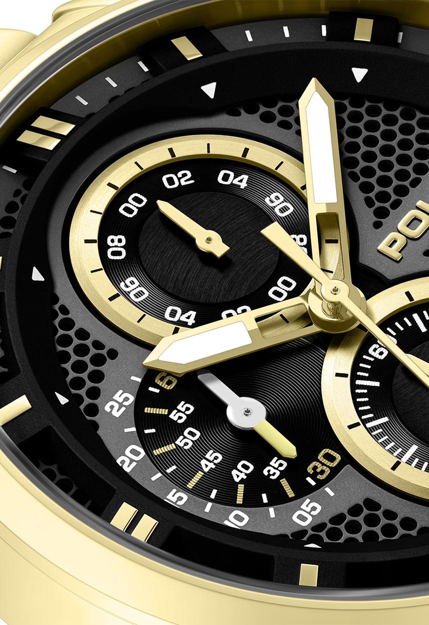 Police - IP Brush Gld Case Blk Dial Brush Gld Steel Strap - Gold