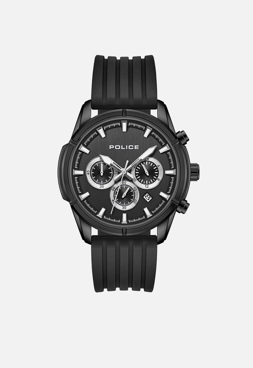 Police - IP Black Case Black Dial Black Silicone Strap - Black