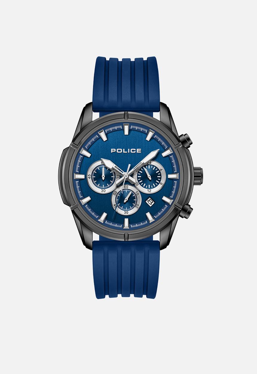 Police - IP Gun Case Blue Dial Blue Silicone Strap - Blue