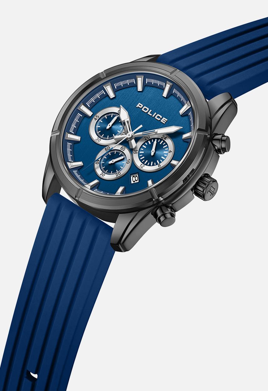 Police - IP Gun Case Blue Dial Blue Silicone Strap - Blue