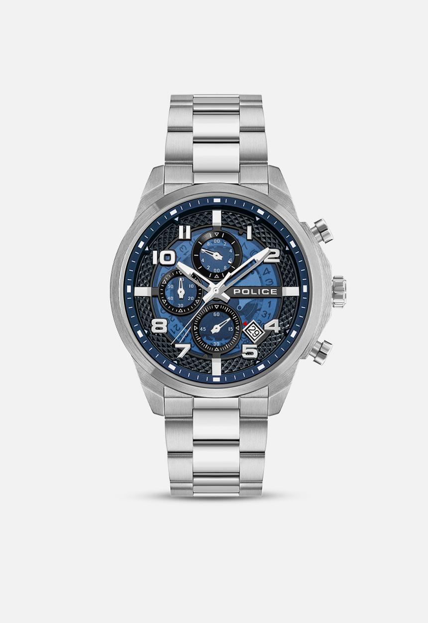 Police - Steel Case Blue Diail Steel Bracelet Strap - Blue & Silver