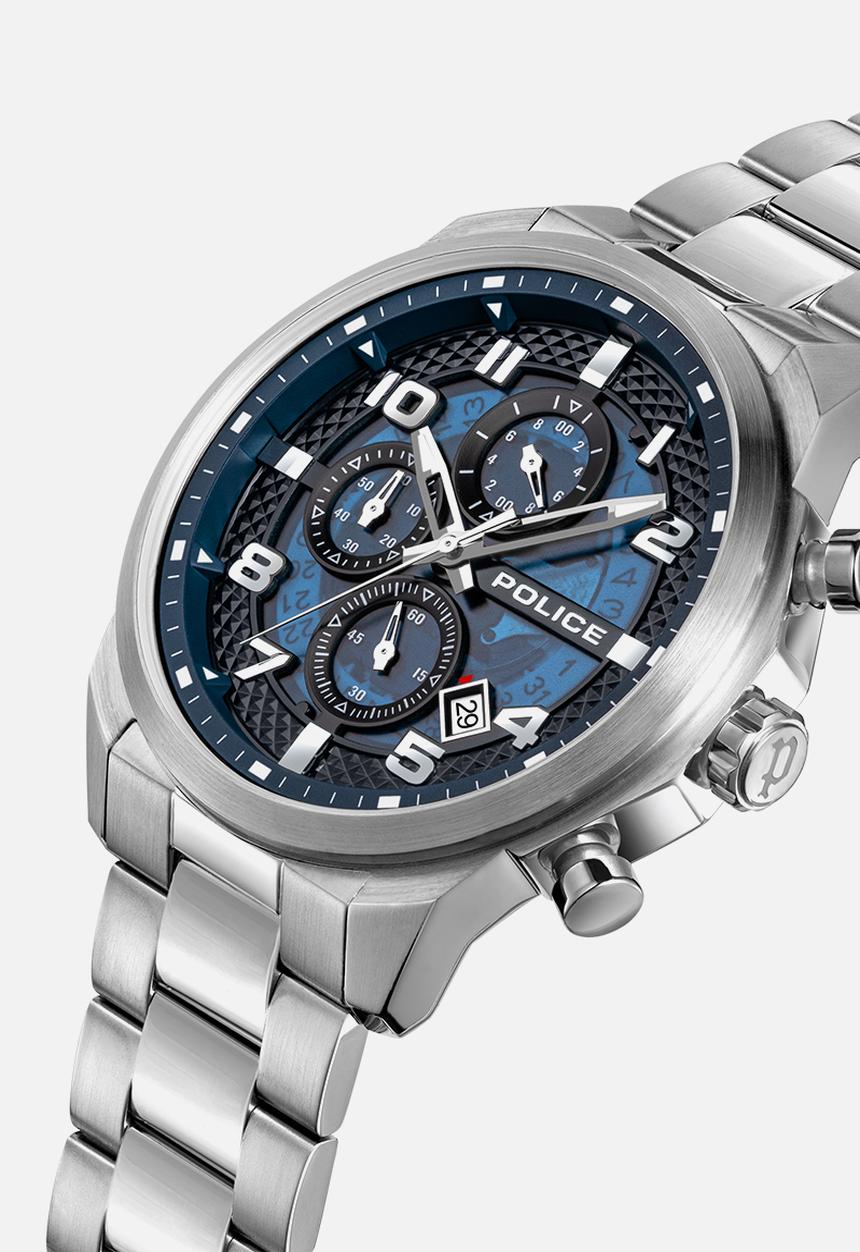 Police - Steel Case Blue Diail Steel Bracelet Strap - Blue & Silver