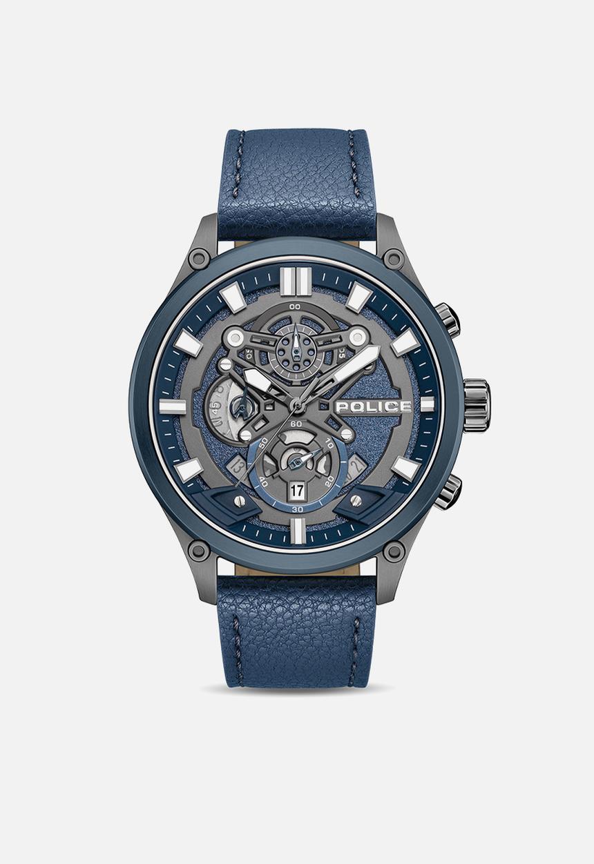 Police - IP Blue Case Blue Dial Blue Leather Strap - Blue