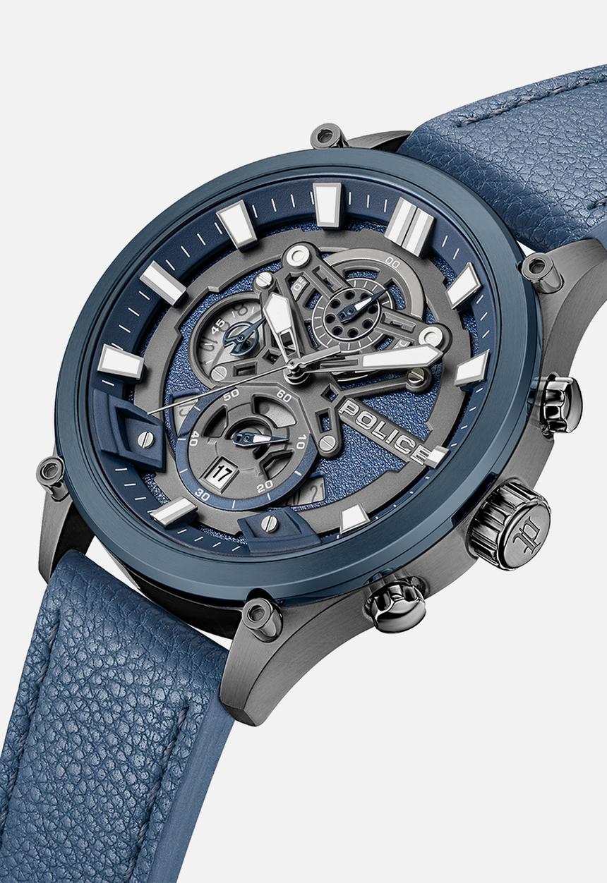 Police - IP Blue Case Blue Dial Blue Leather Strap - Blue