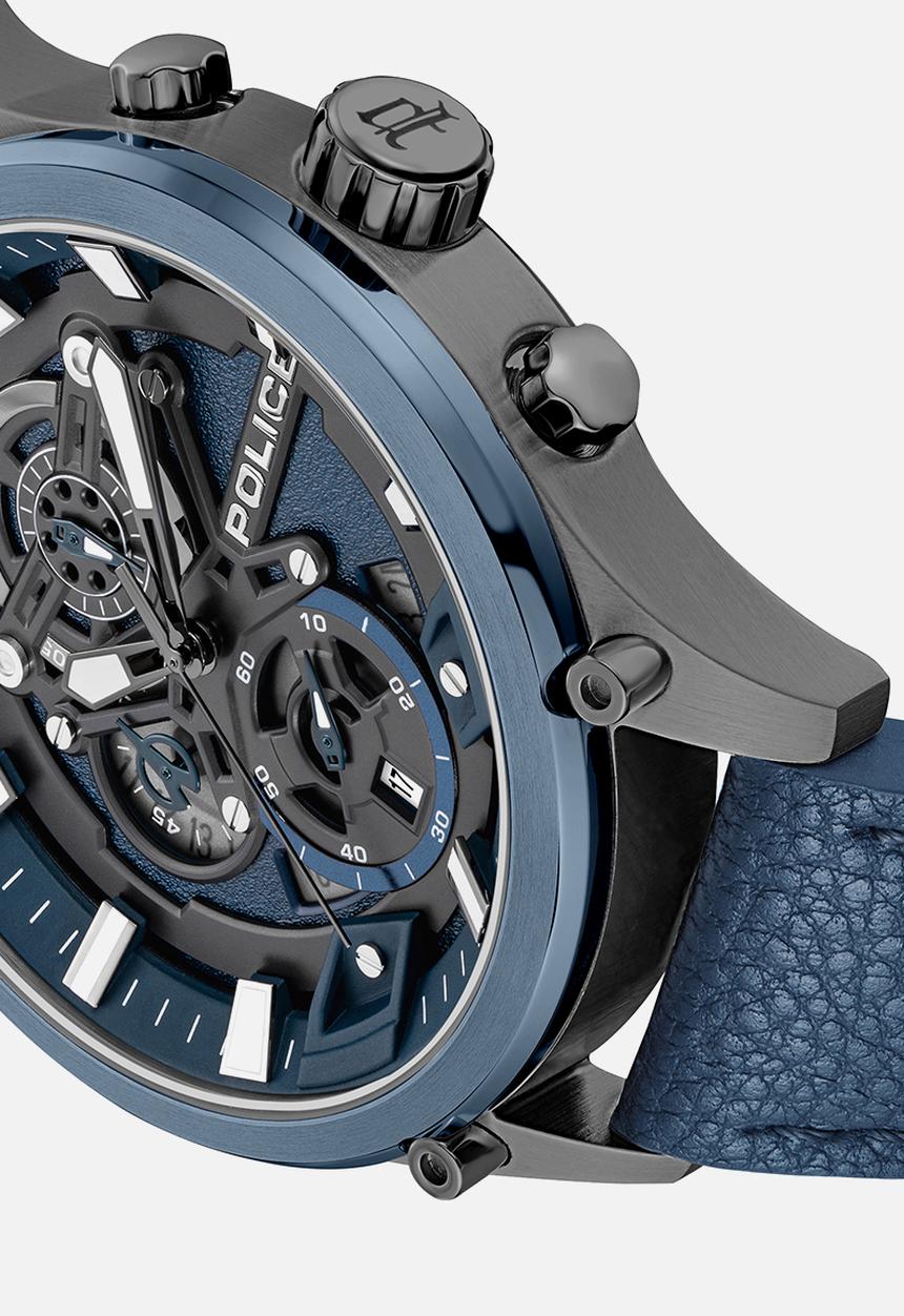 Police - IP Blue Case Blue Dial Blue Leather Strap - Blue