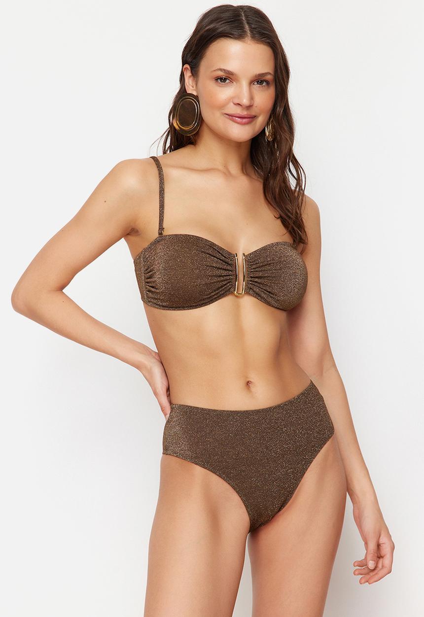 Trendyol - Strapless cover-up bikini set - brown*st