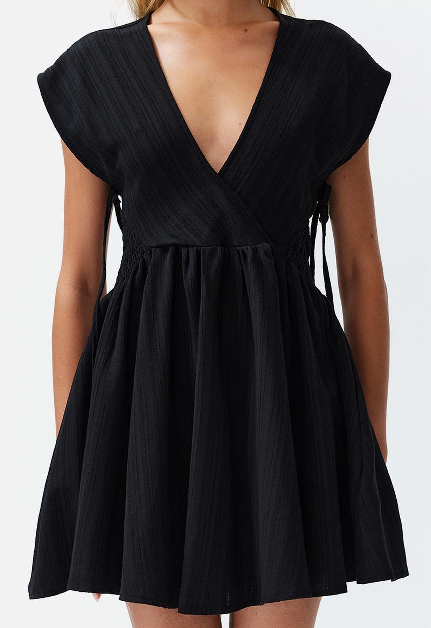 Trendyol - Linen-Blend Cut-Out Detail Beach Mini Dress - Black
