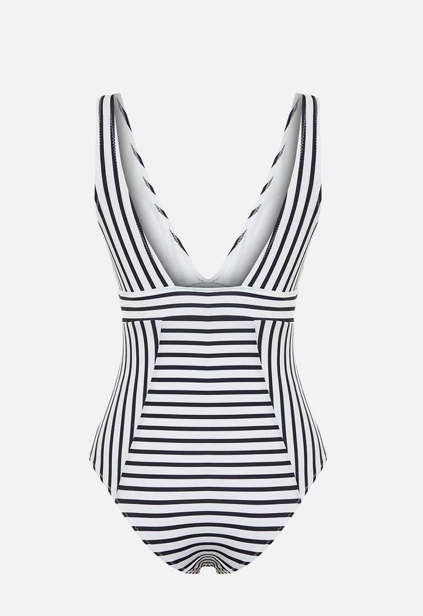 Trendyol - Thinning effect v-neck swimsuit - black and white