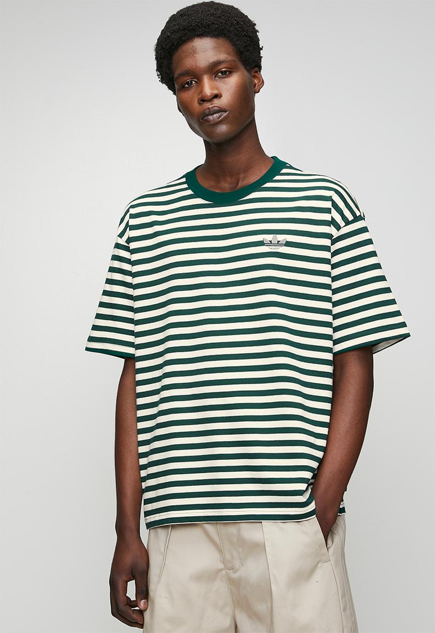 adidas Originals - Striped Tee - Ecru tint/Collegiate green