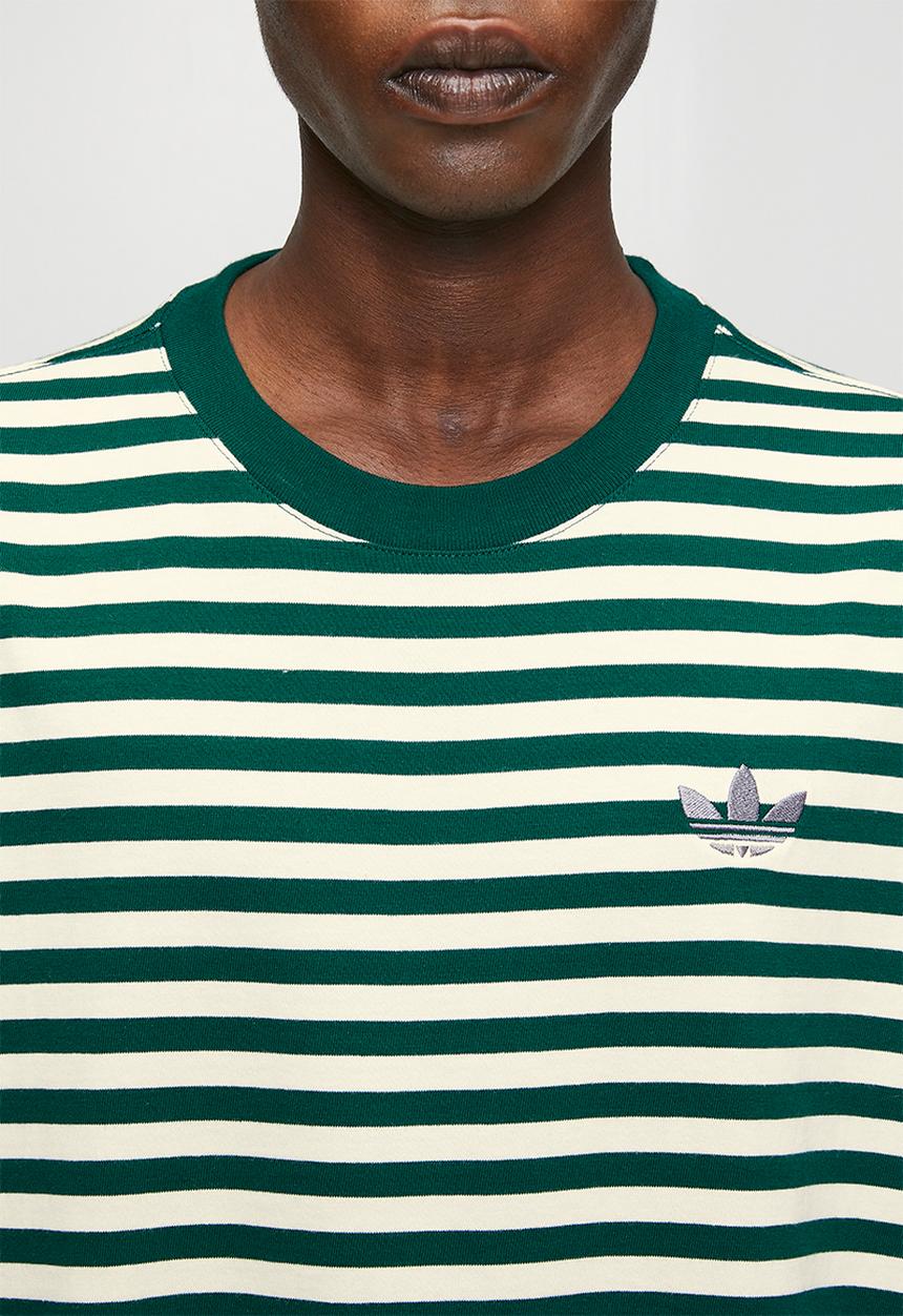 adidas Originals - Striped Tee - Ecru tint/Collegiate green