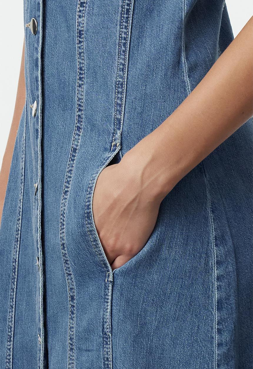 Trendyol - V-Neck Seam Detail Maxi Denim Dress - Blue
