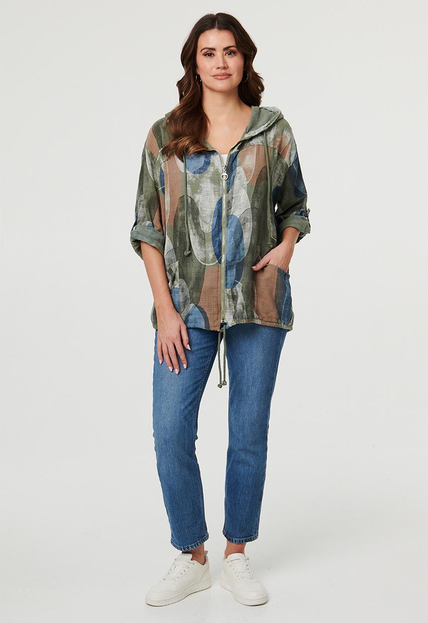Izabel London - Long Sleeve Zip Through With Hood Track Top - Khaki