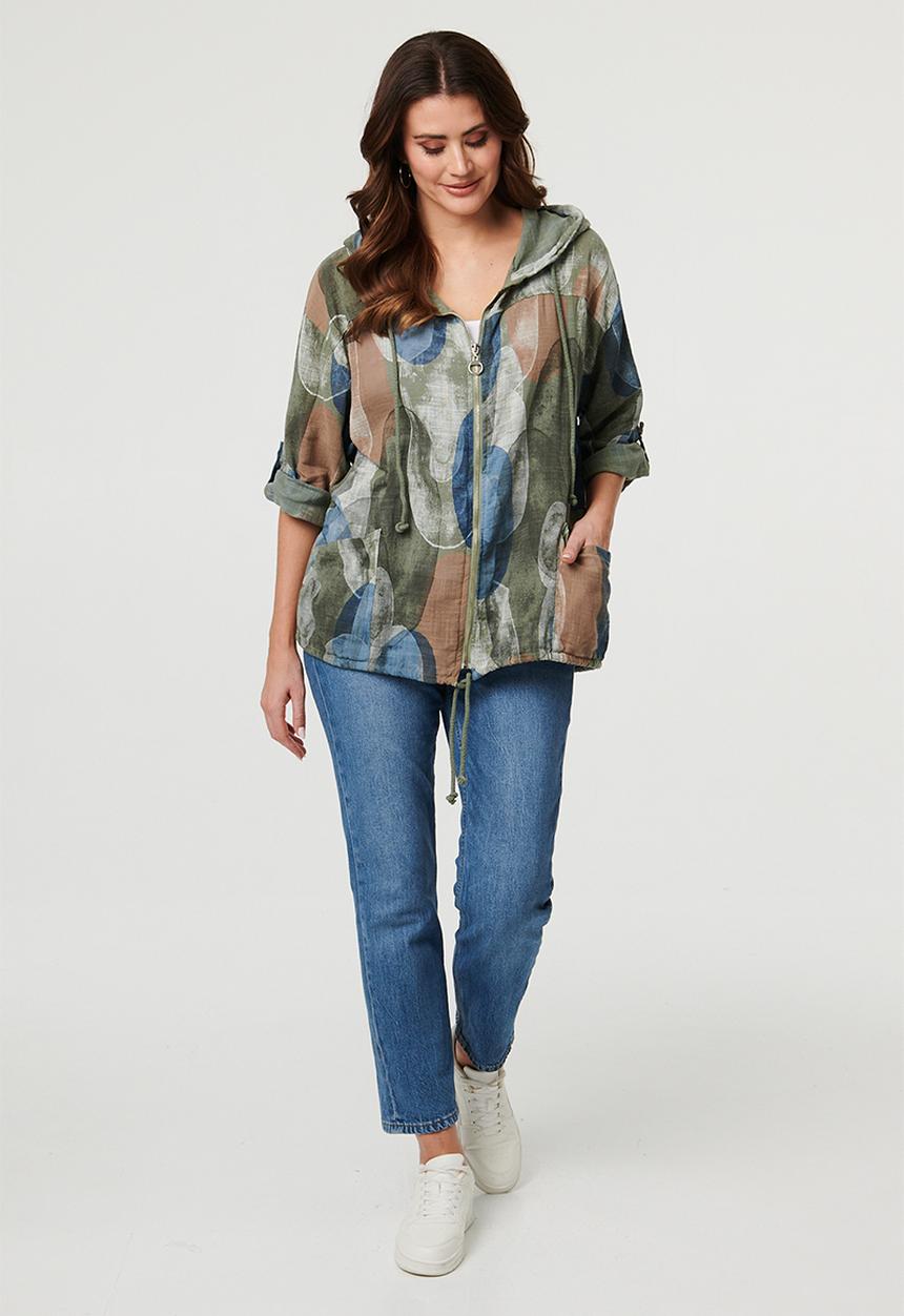 Izabel London - Long Sleeve Zip Through With Hood Track Top - Khaki