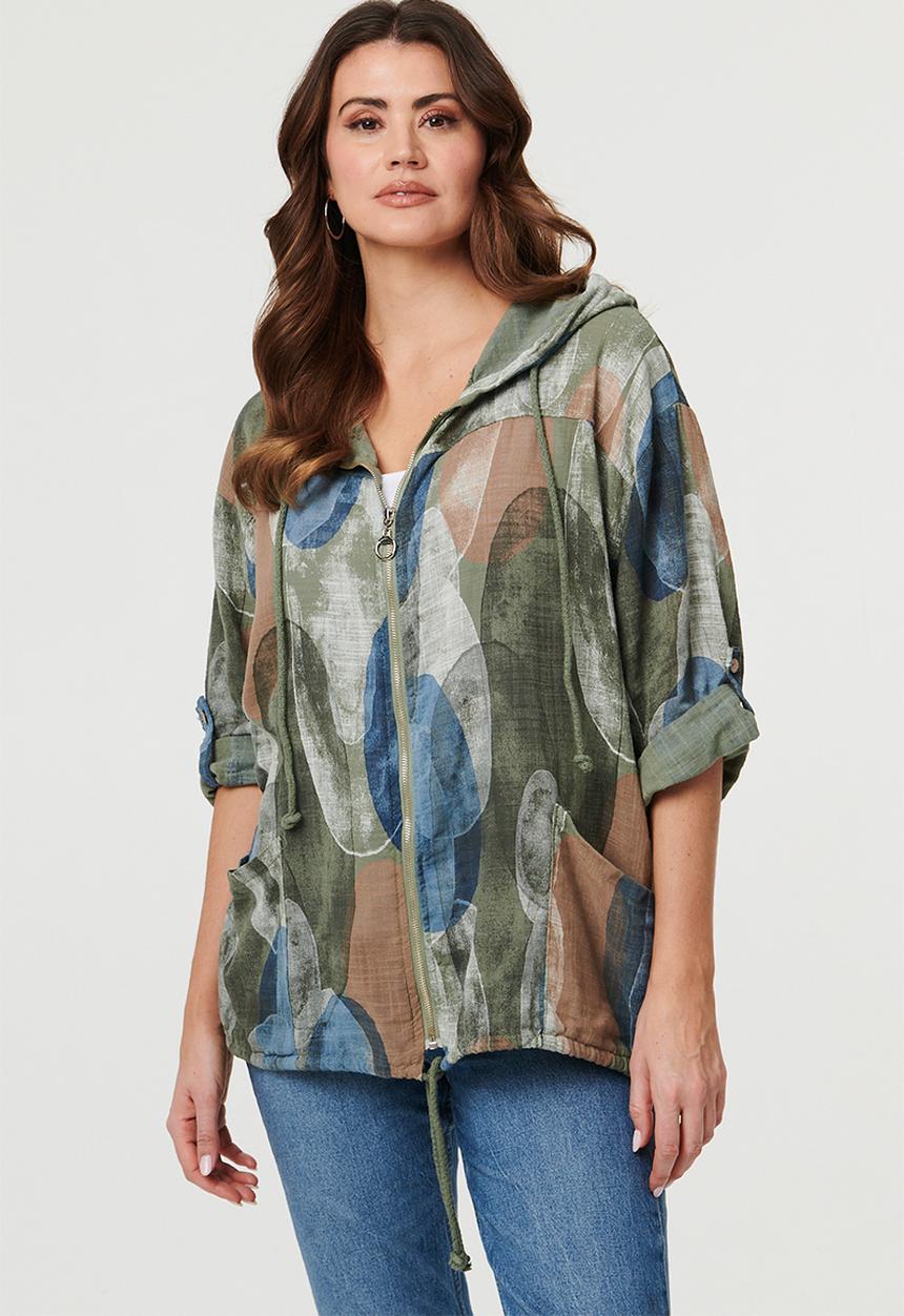 Izabel London - Long Sleeve Zip Through With Hood Track Top - Khaki