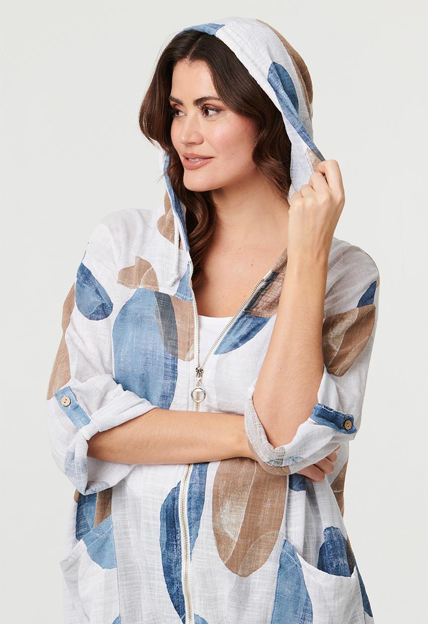 Izabel London - Long Sleeve Zip Through With Hood Track Top - White