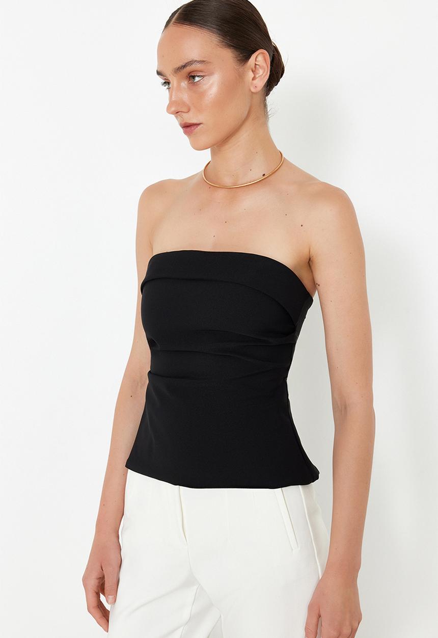 Trendyol - Strapless Draped Blouse - Black