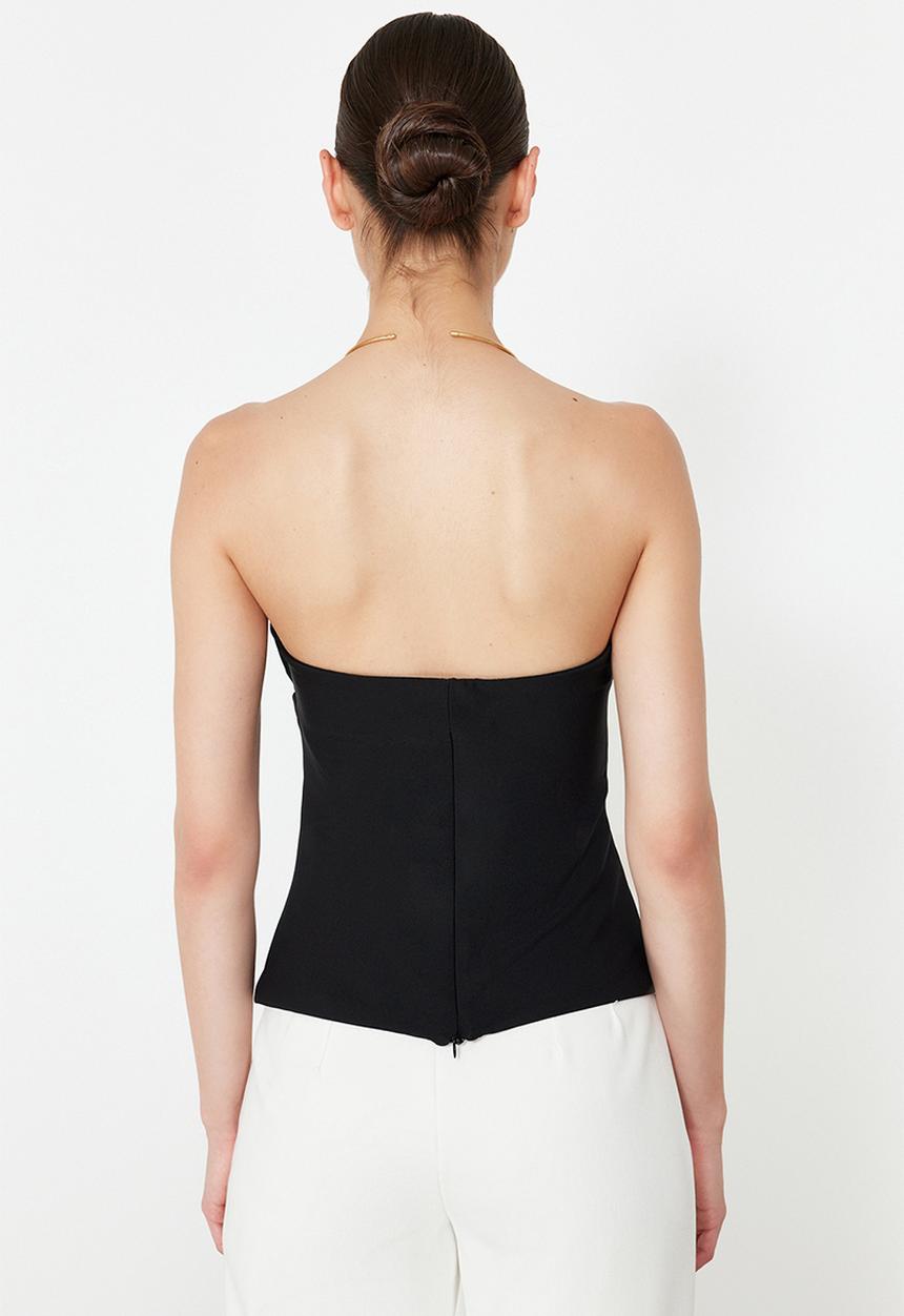 Trendyol - Strapless Draped Blouse - Black