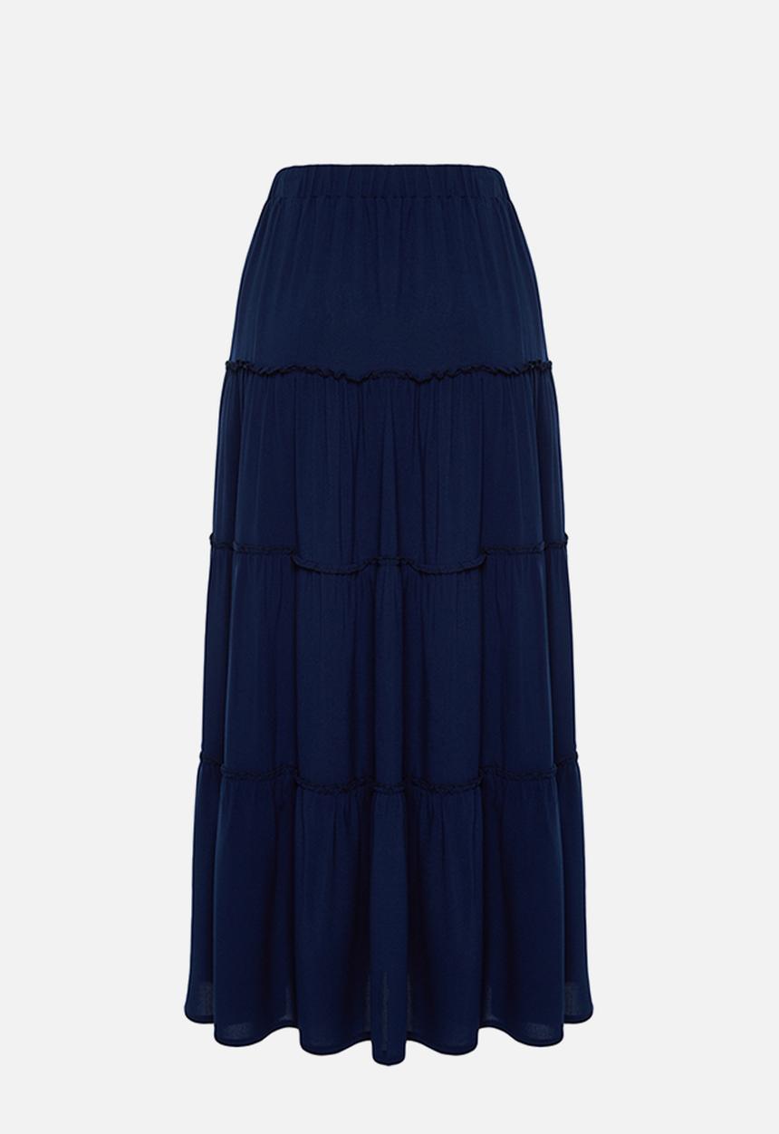 Trendyol - Flared Maxi Skirt with Gathered Waist Detail - Navy Blue