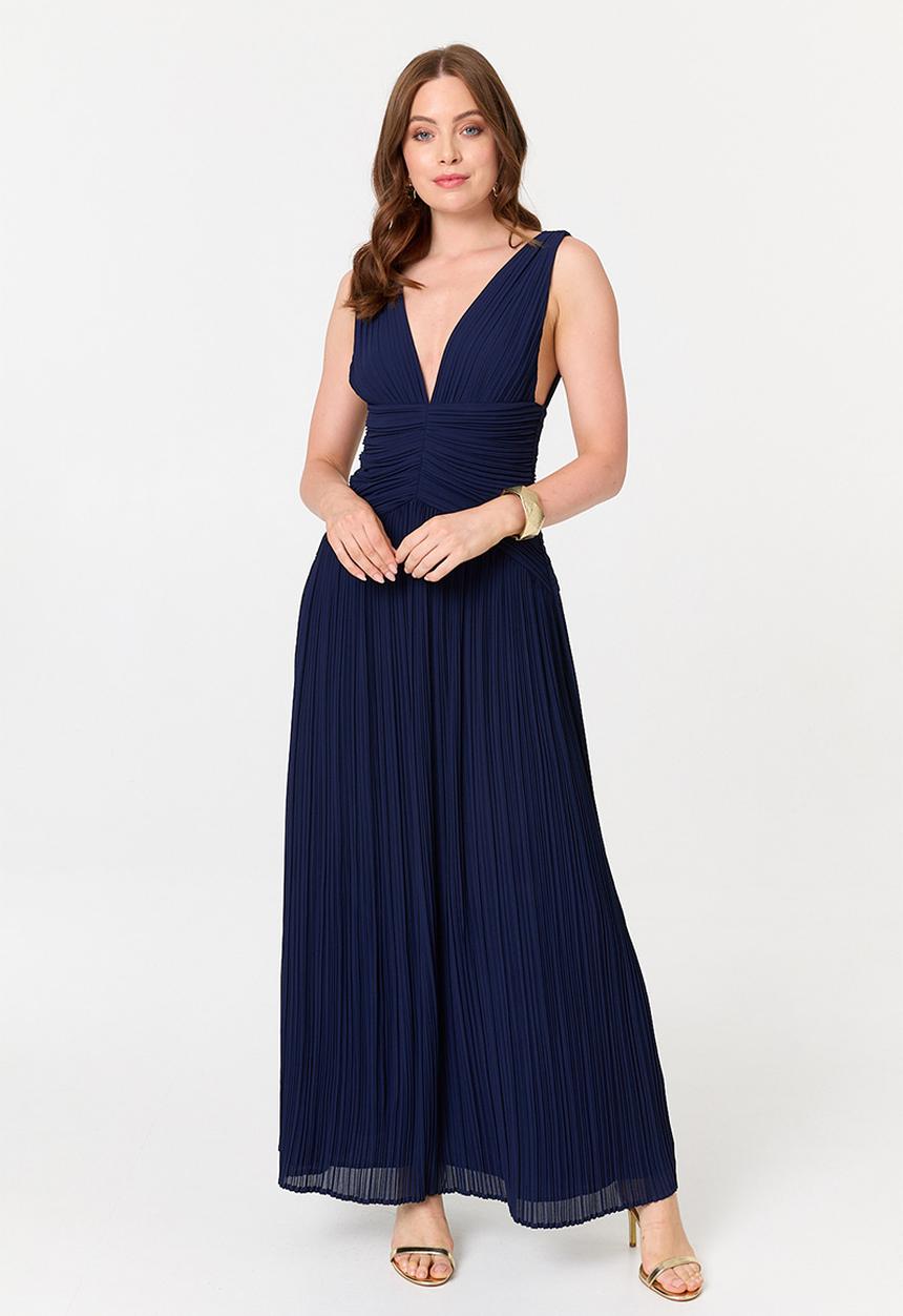 Stella Morgan - Sleeveless Maxi Dress With Pleated Fabric Throughout - Navy